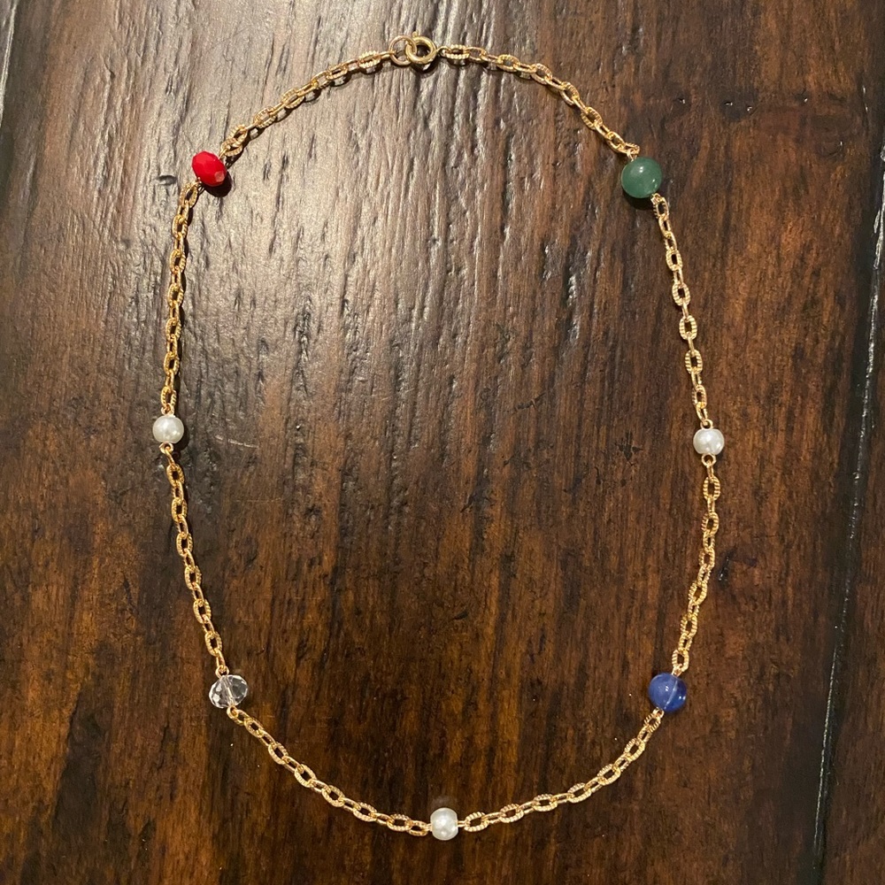 Stationed Necklace with Gold Chain and Colorful Beads